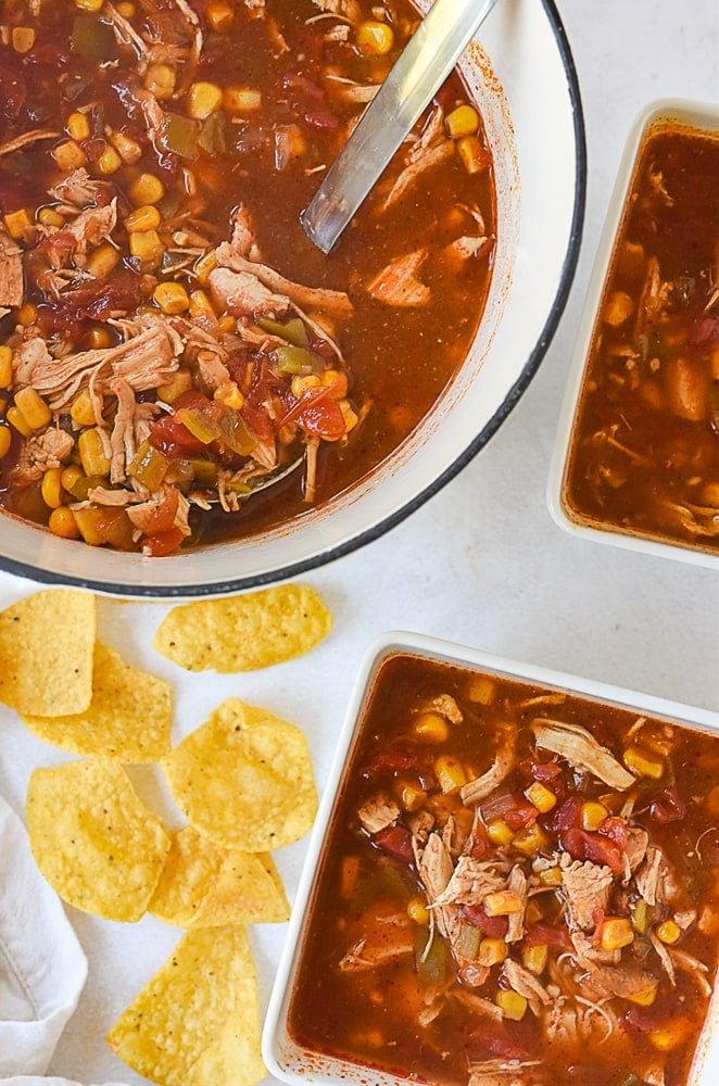 overhead shot of chicken tortilla soup