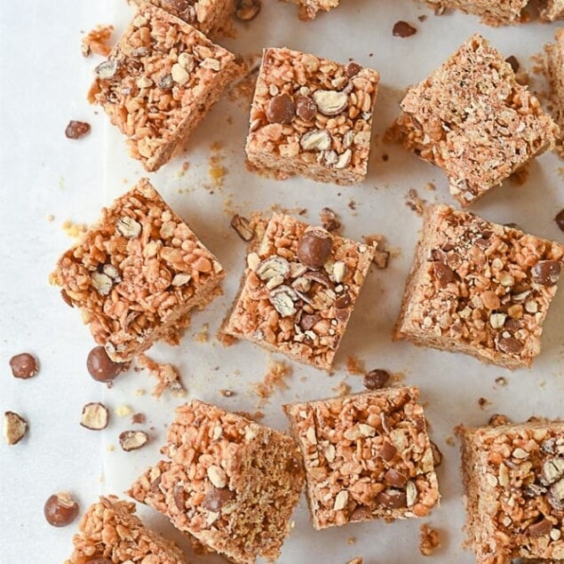 malted milk ball rice krispie squares