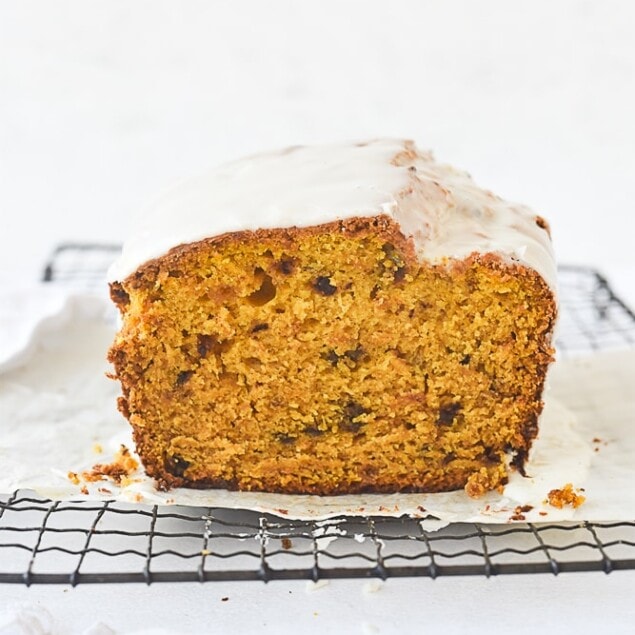 cut loaf of pumpkin bread