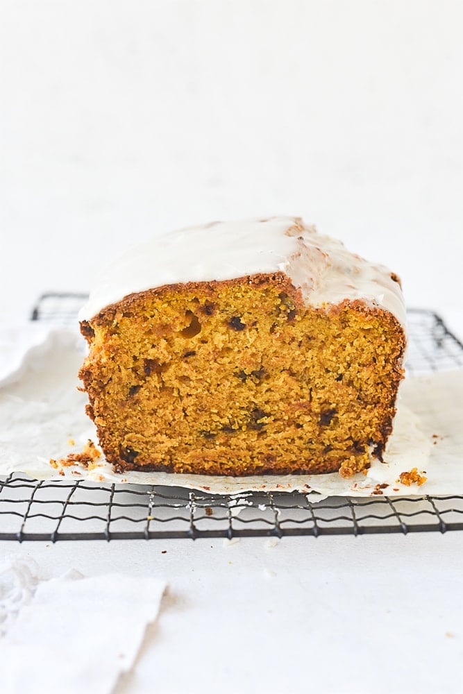 cut loaf of pumpkin bread