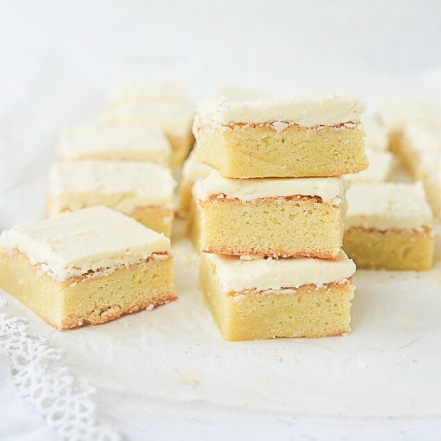 stack of white chocolate brownies