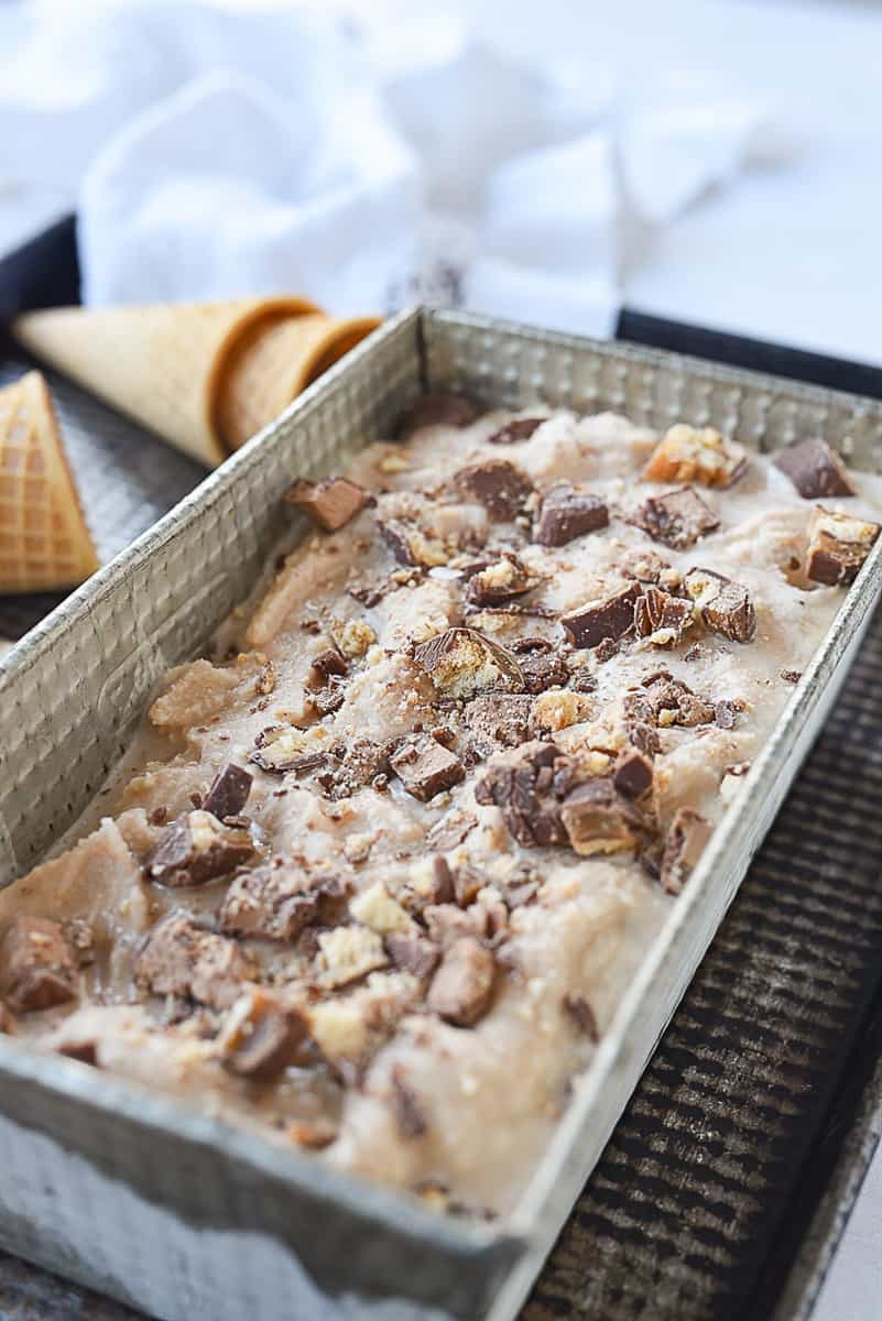 pan of candy bar ice cream