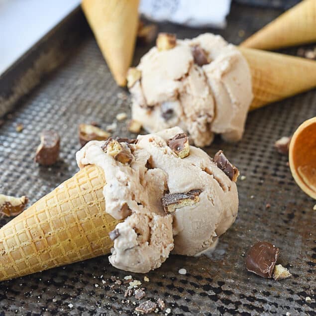 two cones of candy bar ice cream