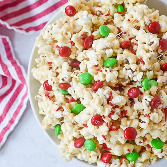 overhead shot of Christmas popcorn