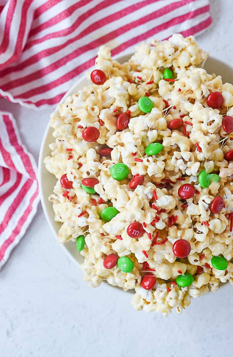 overhead shot of Christmas popcorn