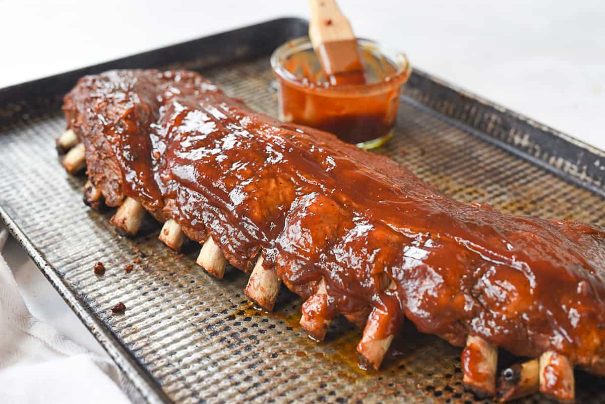 ribs with bbq  sauce on them