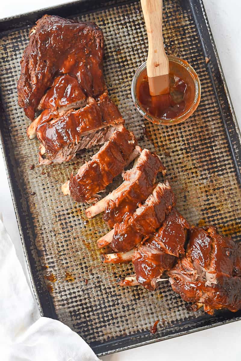 overhead shot of bbq ribs