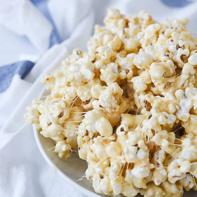 white bowl of marshmallow popcorn