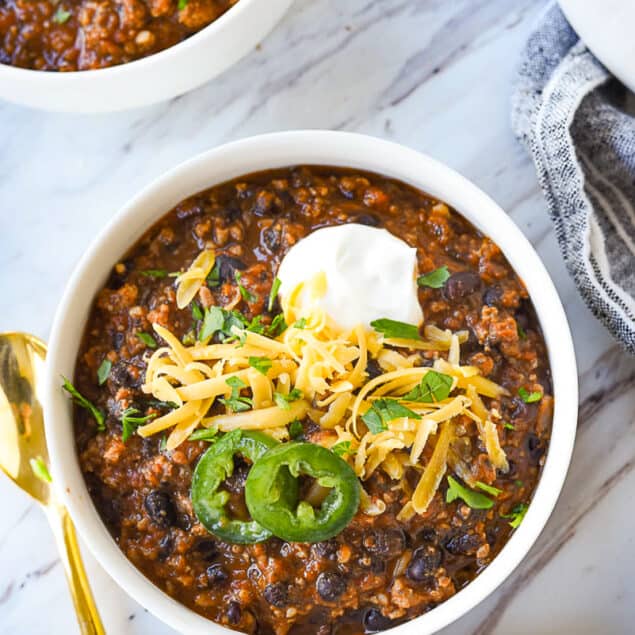 overhead shot of black bean chili