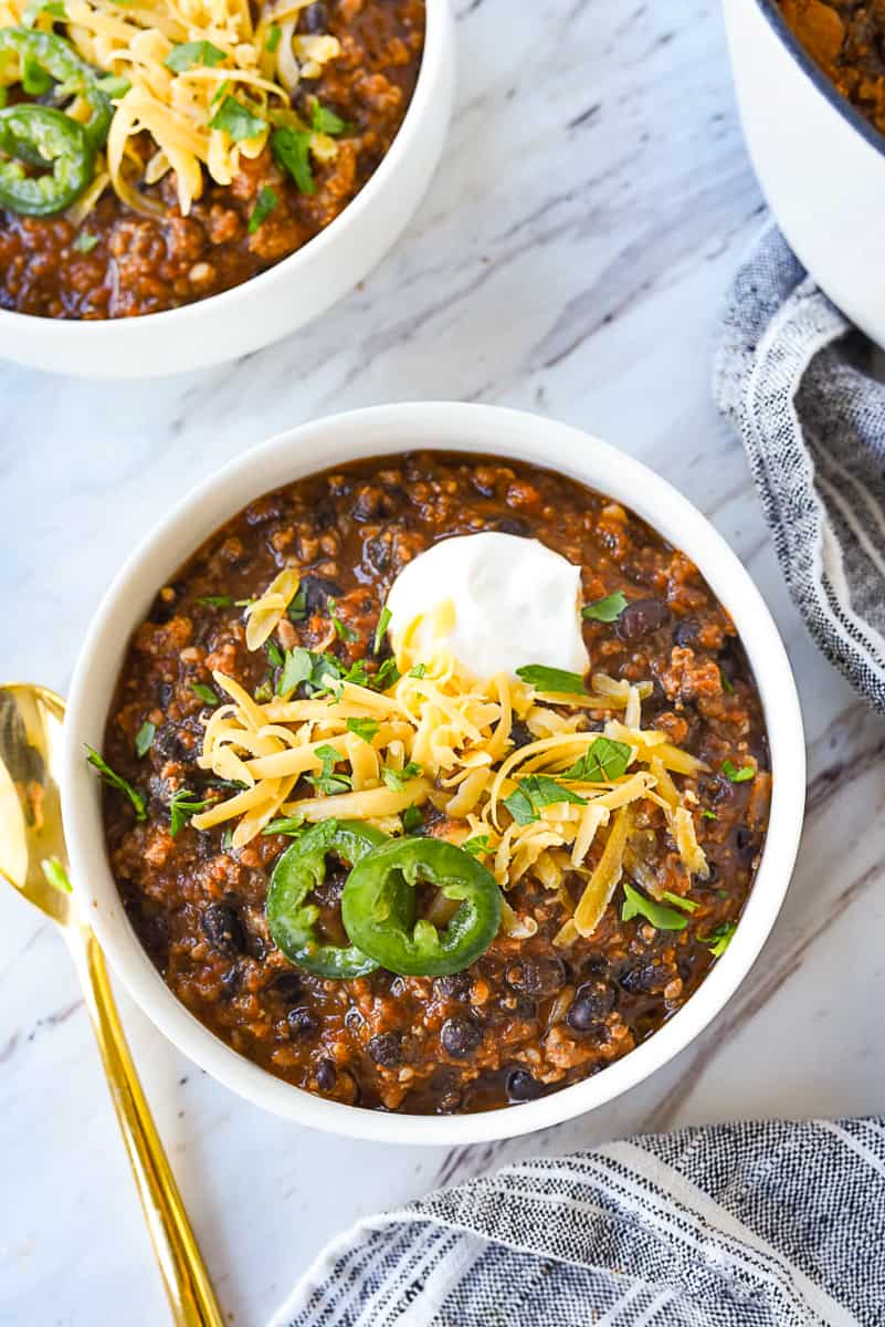 overhead shot of black bean chili