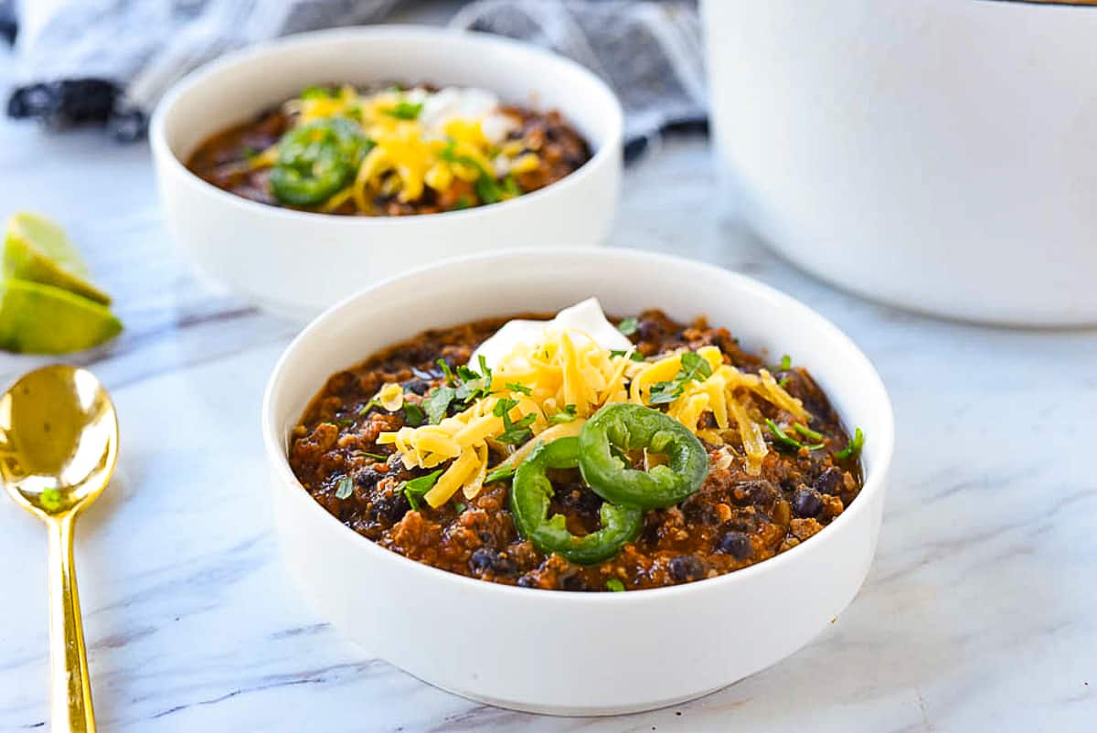 two bowls of chili