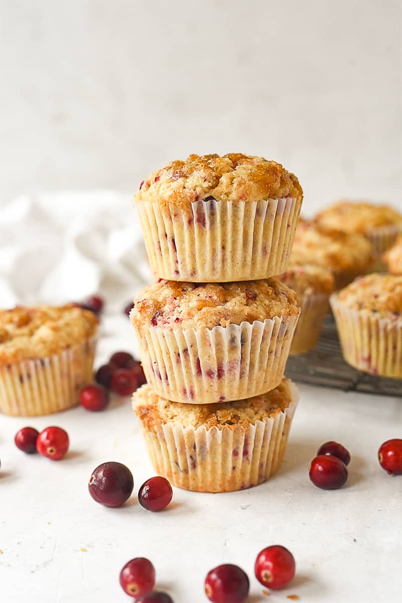 stack of cranberry pineapple muffins