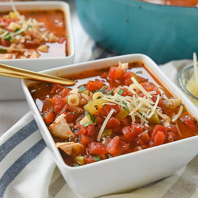 two bowls of turkey veggie soup