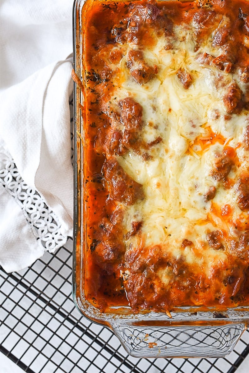 closeup of cheese on lasagna