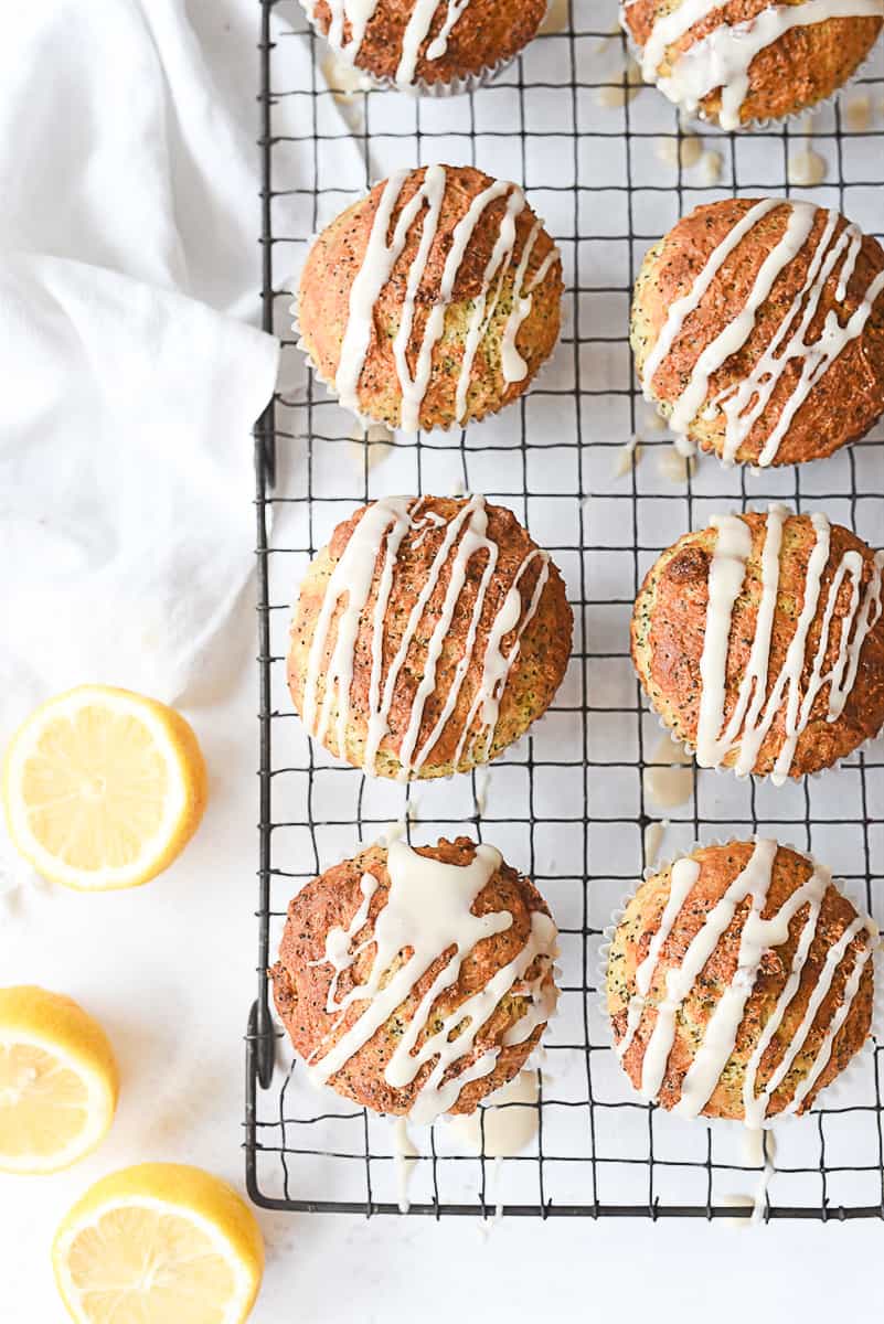 overhead shot of lemon poppy seed muffins