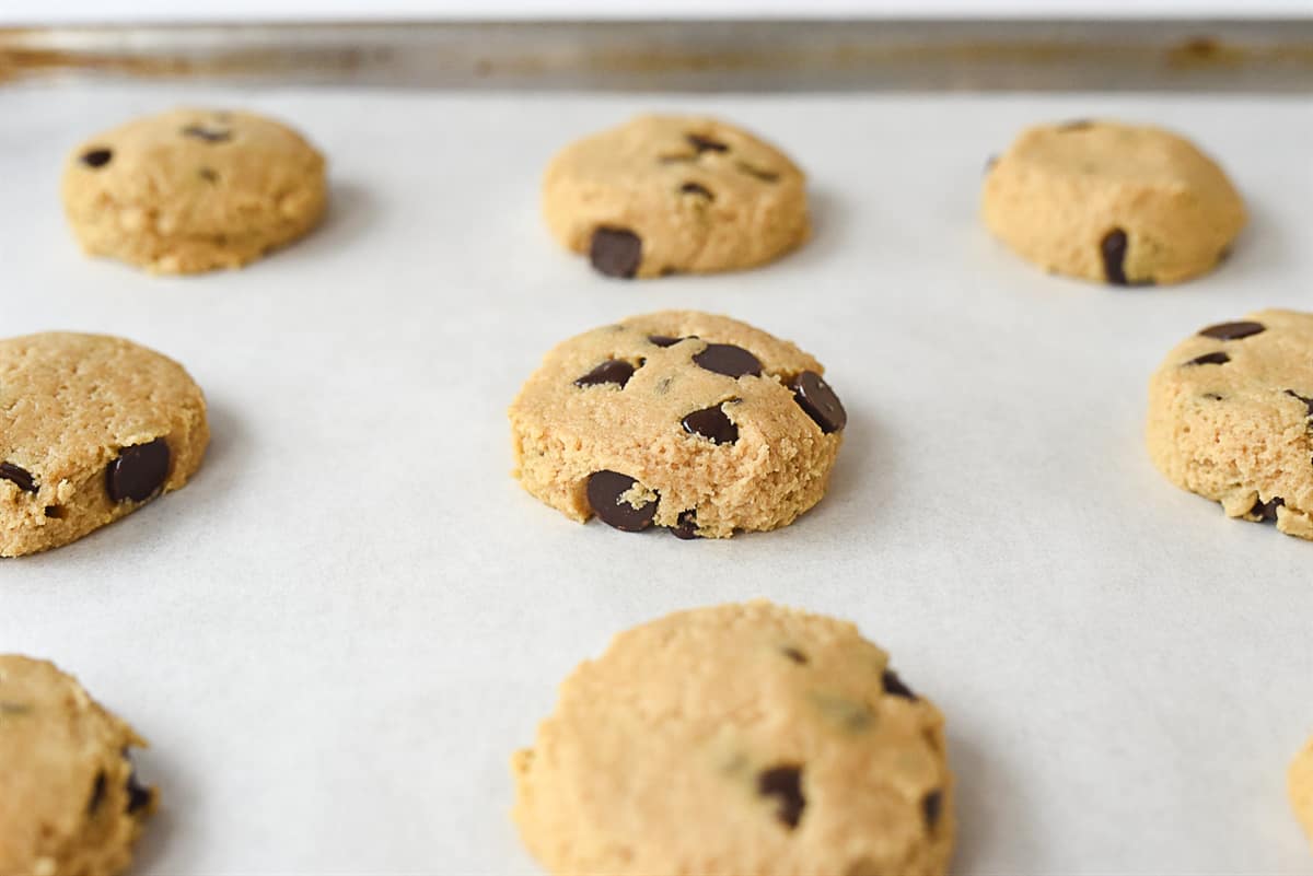 PEANUT BUTTER COOKIE dough on baking sheet