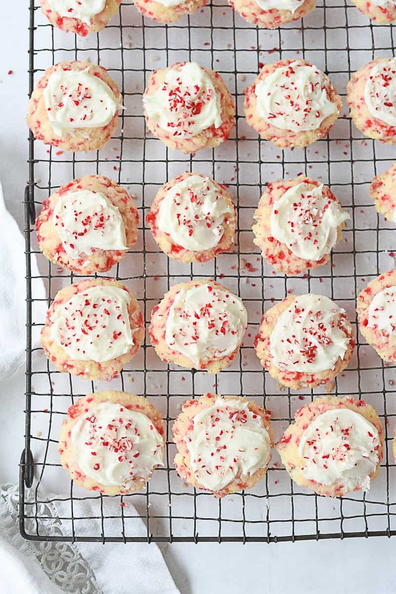 overhead shot of peppermint cookies