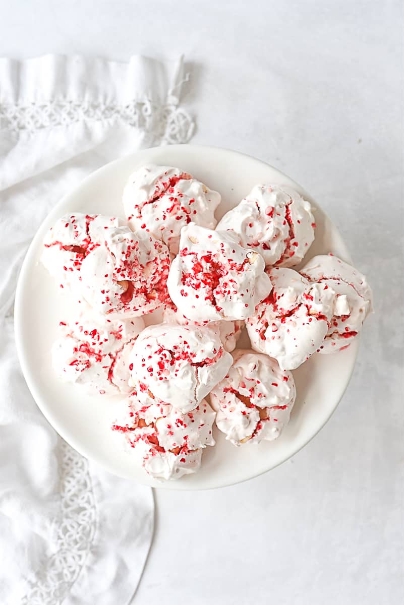 overhead shot of peppermint meringues