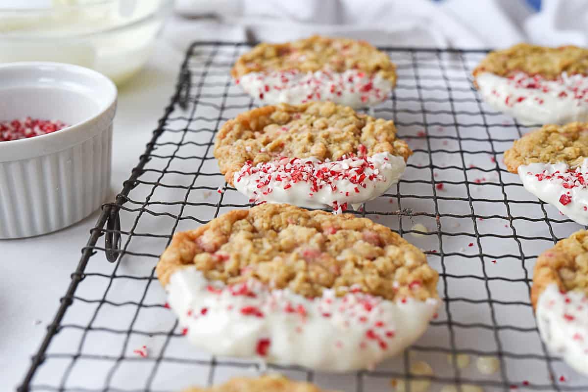 peppermint oatmeal cookies with candy cane