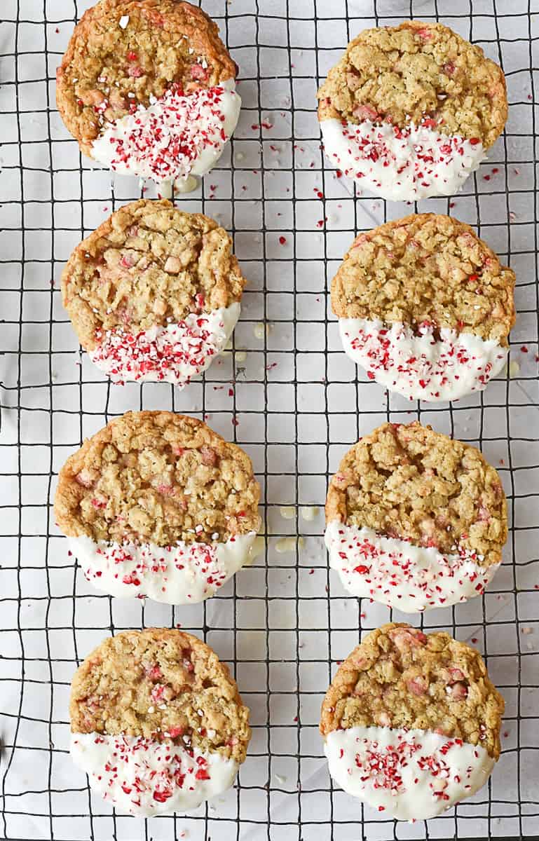 overhead shot of peppermint oatmeal cookies