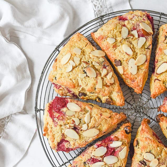 overhead shot of raspberry chocolate scones