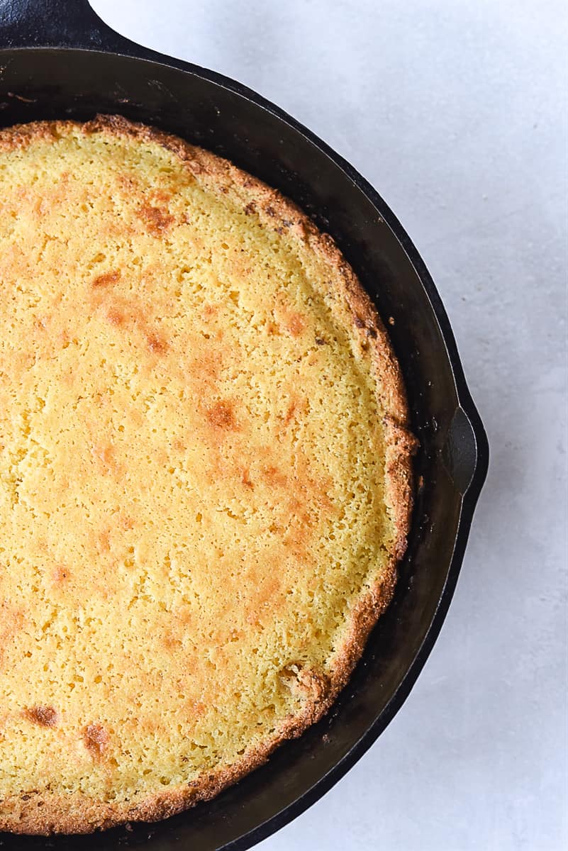 side view of skillet cornbread