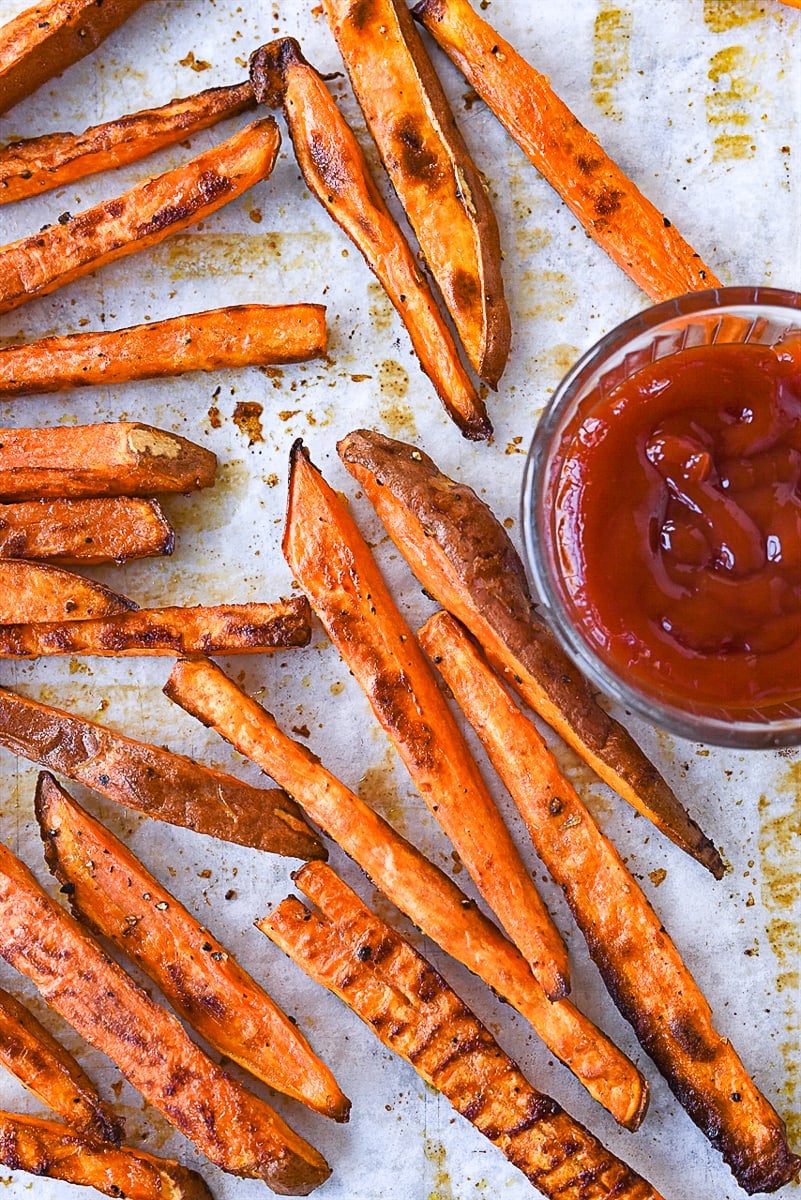 overhead shot of sweet potato fries