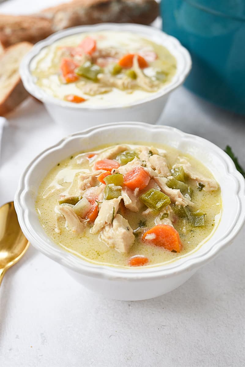 two bowls of turkey soup