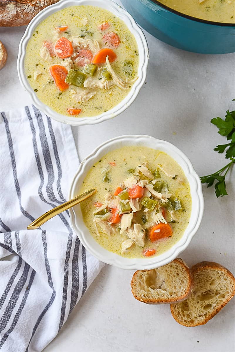 overhead shot of turkey soup