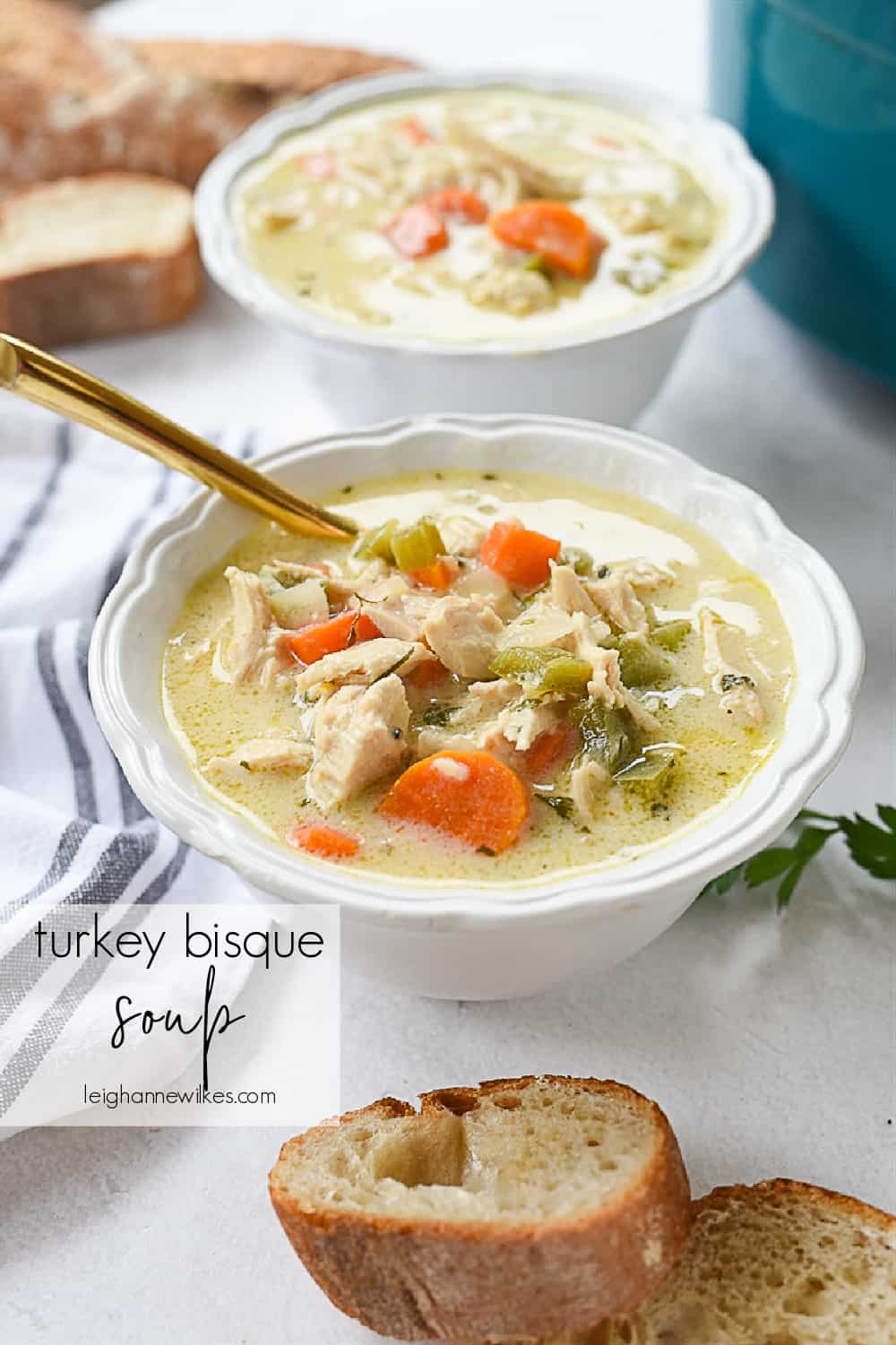 two bowls of turkey soup