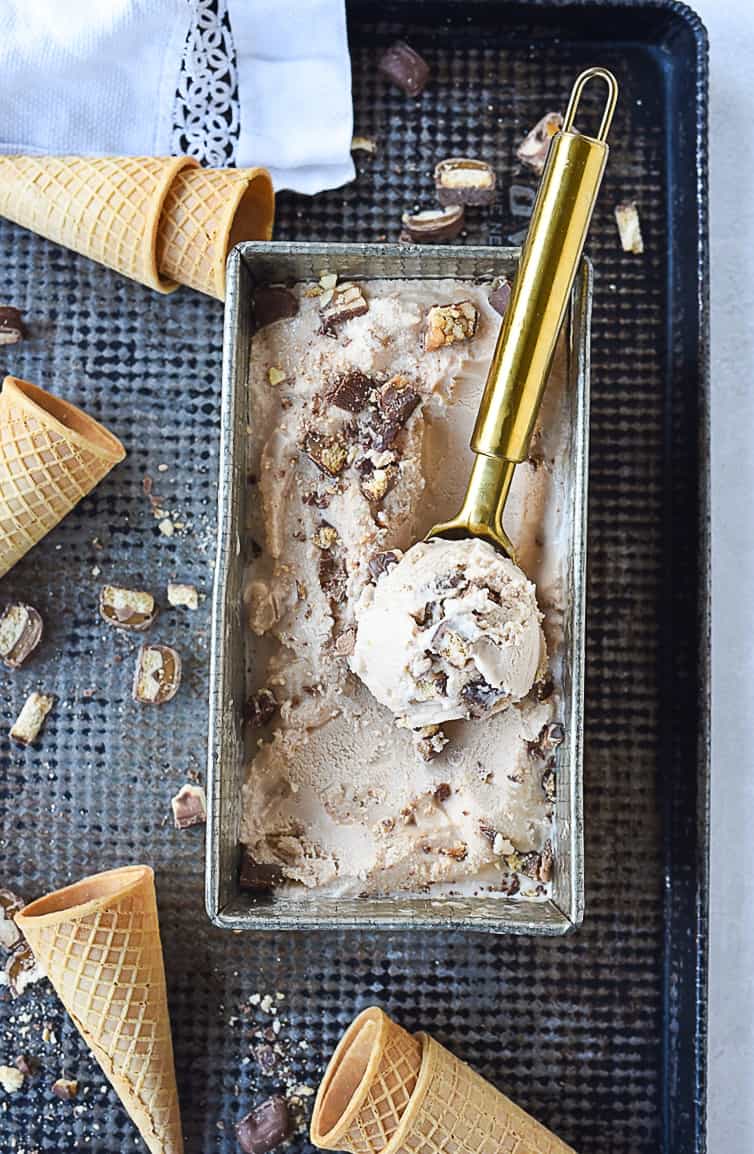 overhead shot of candy bar ice cream