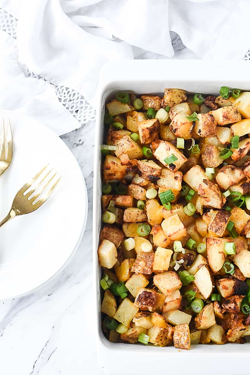 overhead shot of cheesy ranch potatoes