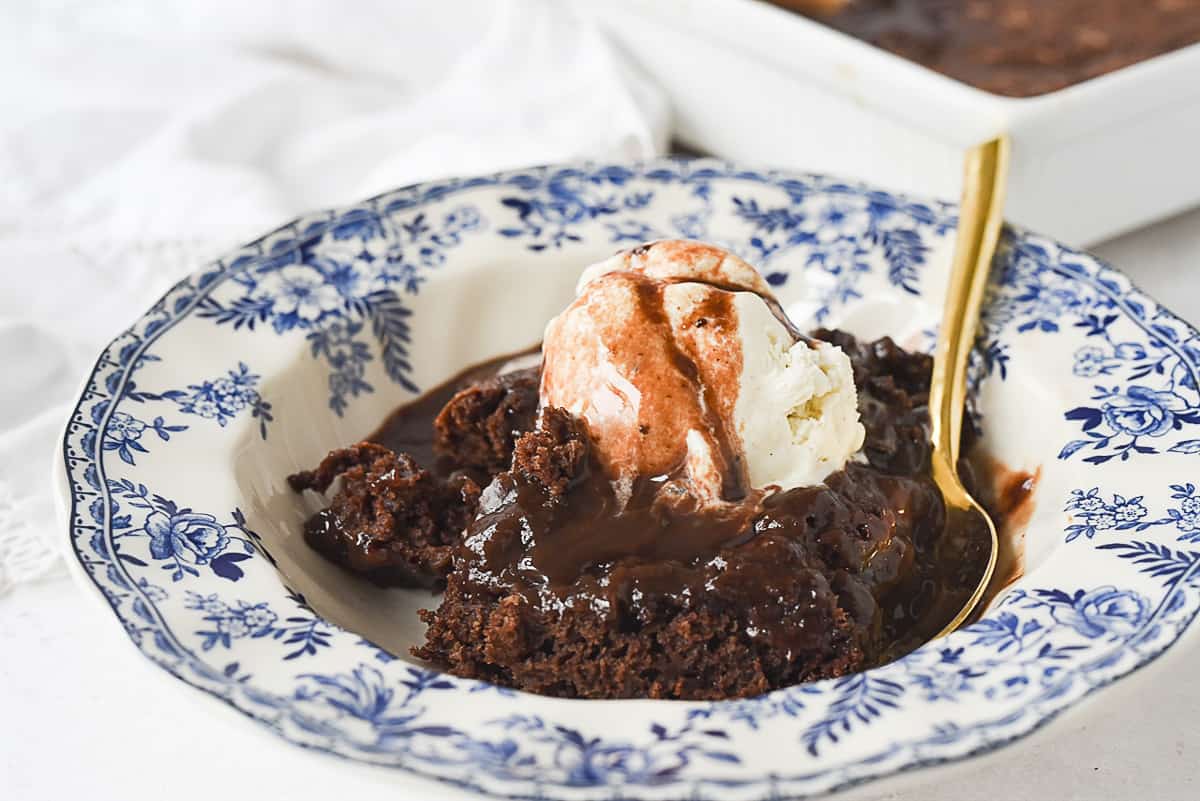 bowl of hot fudge sundae cake