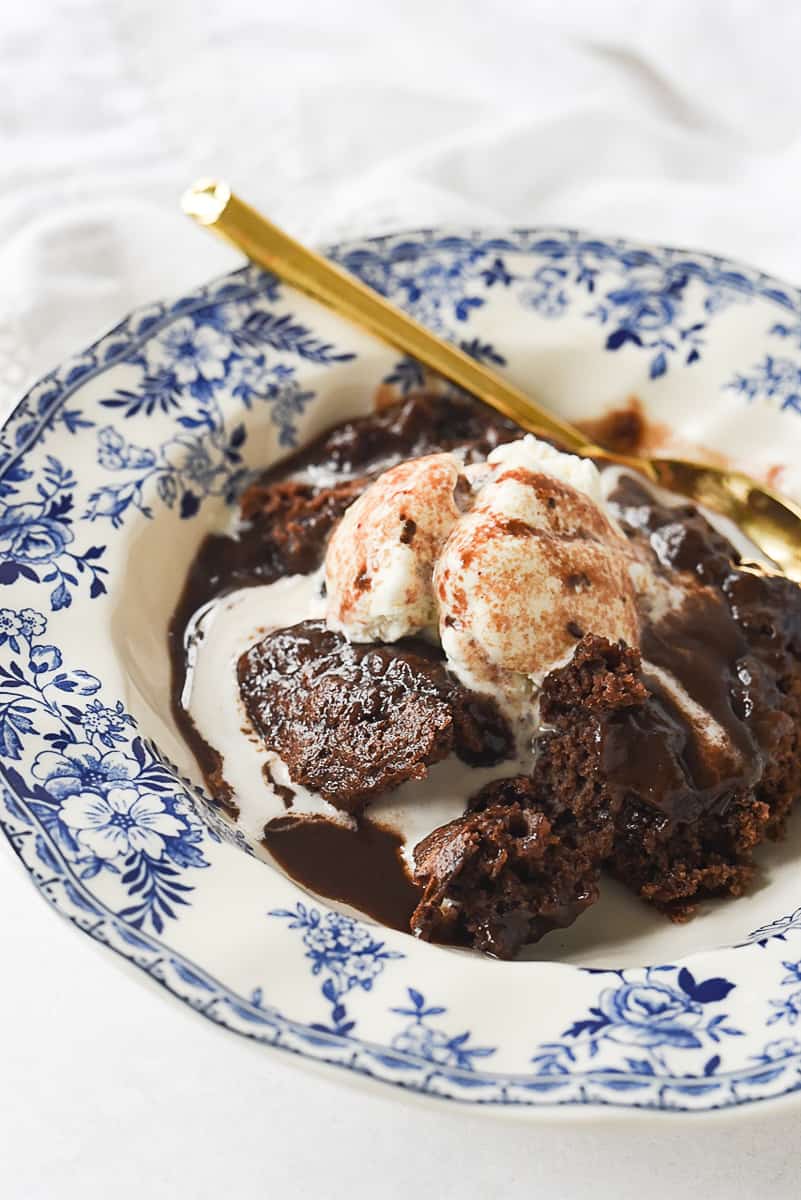 hot fudge cake with ice cream.