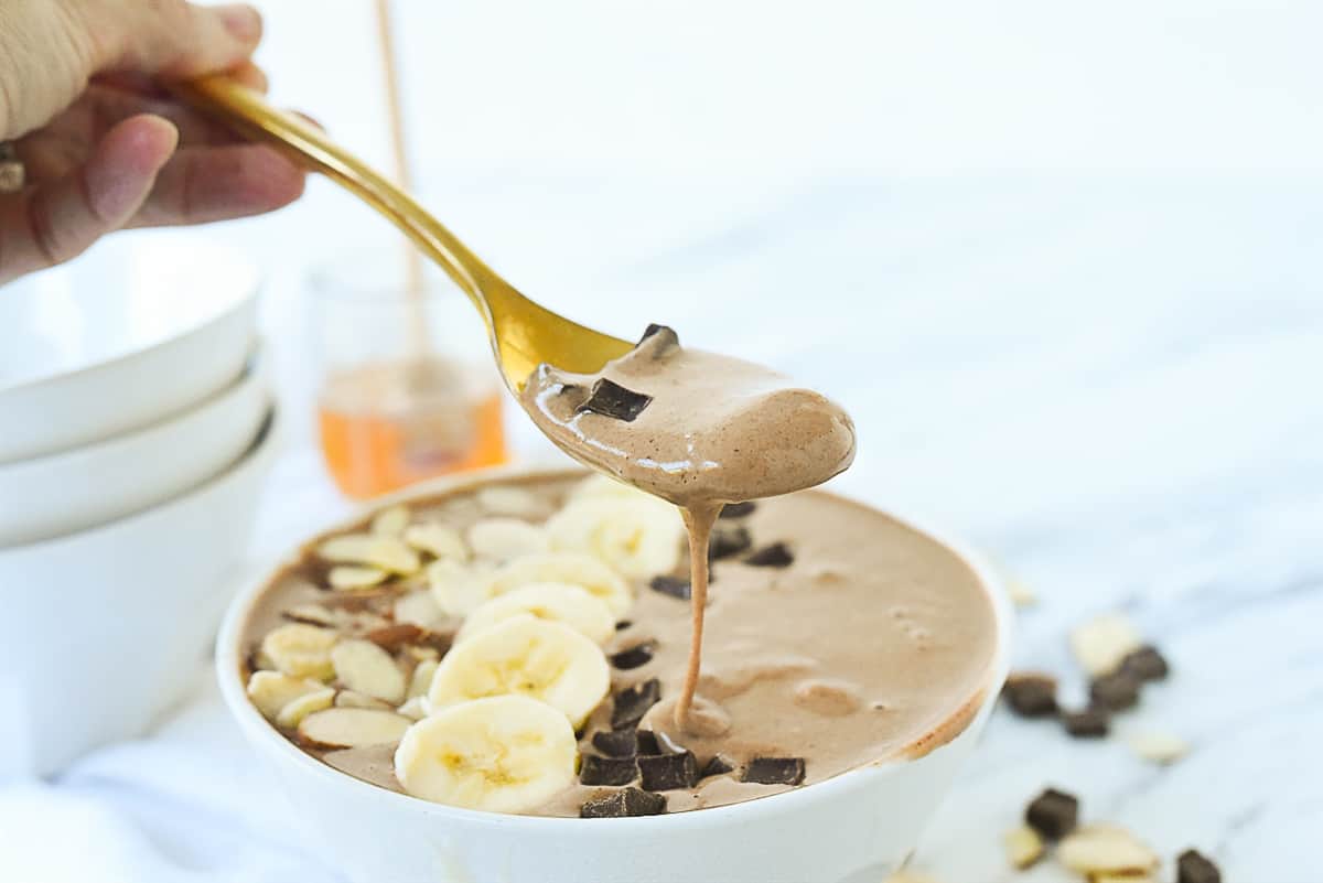 spoonful of chocolate smoothie