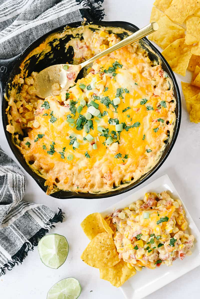 plate full of cream cheese corn dip