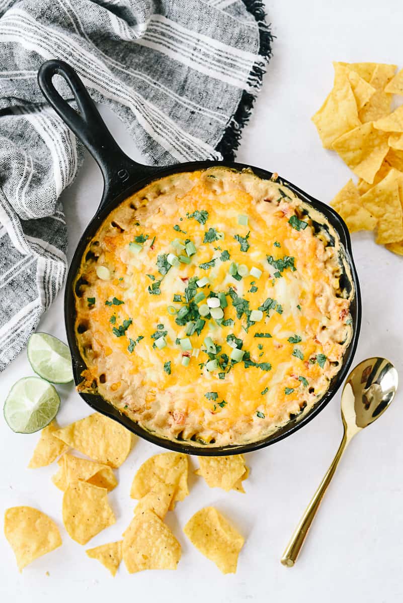 overhead shot of cream cheese corn dip