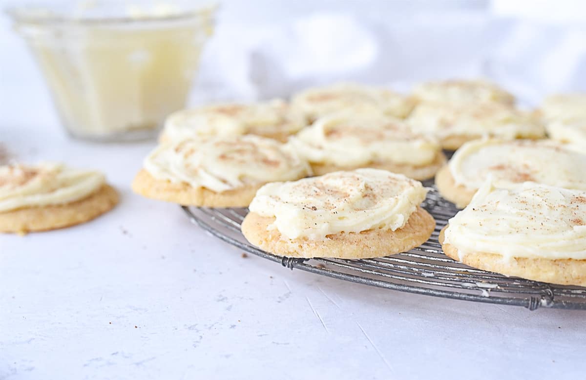 egg nog cookies on a cooling rack