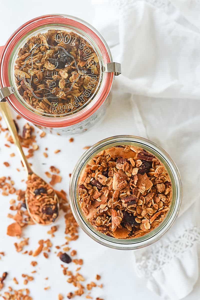 overhead shot of jars of granola