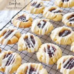 cooling rack of raspberry shortbread cookies