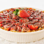 pie dish of strawberry chocolate pie