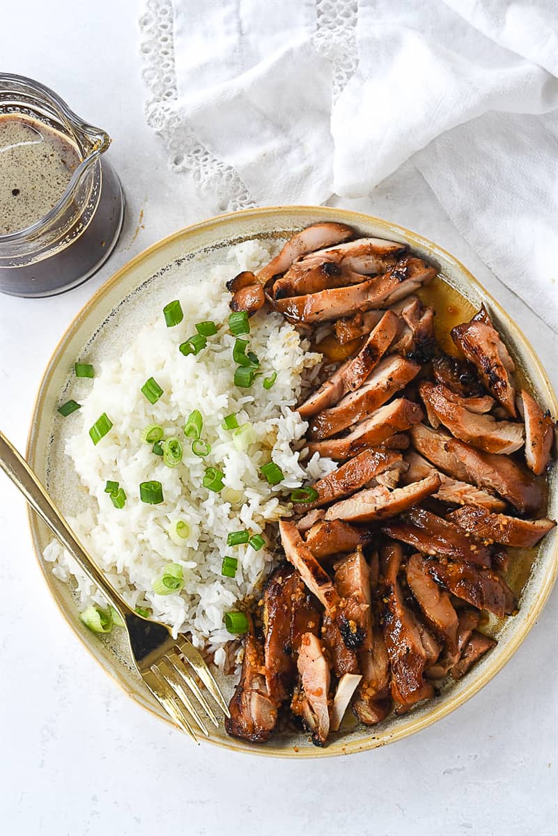 overhead shot of chicken teriyaki