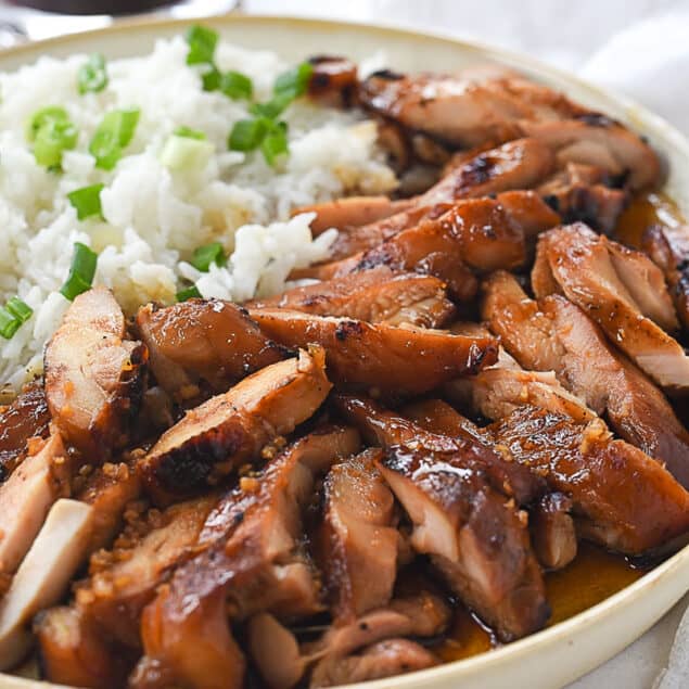 teriyaki chicken and rice on a plate