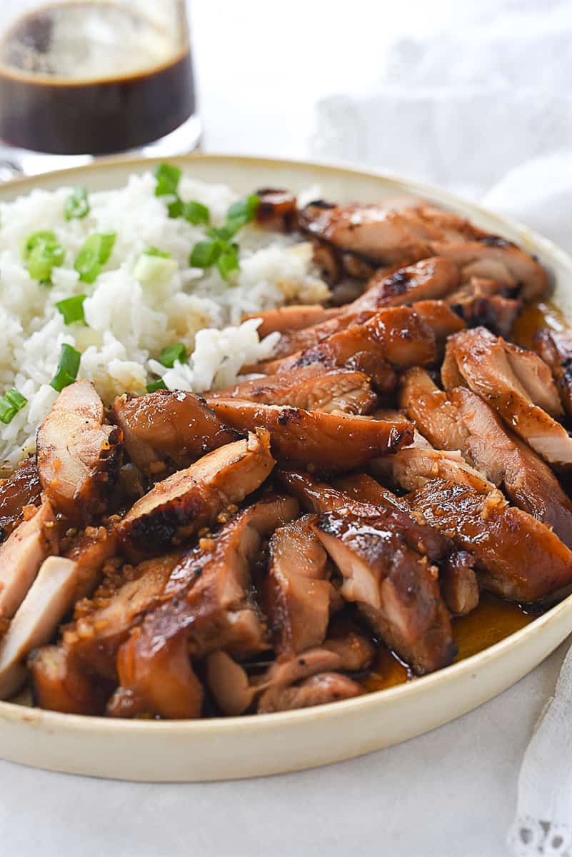 teriyaki chicken and rice on a plate