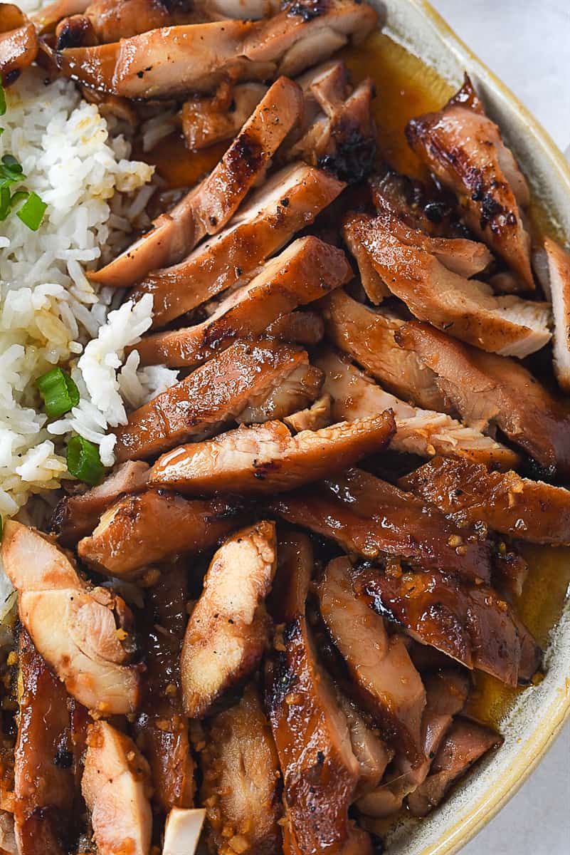 close up of teriyaki chicken