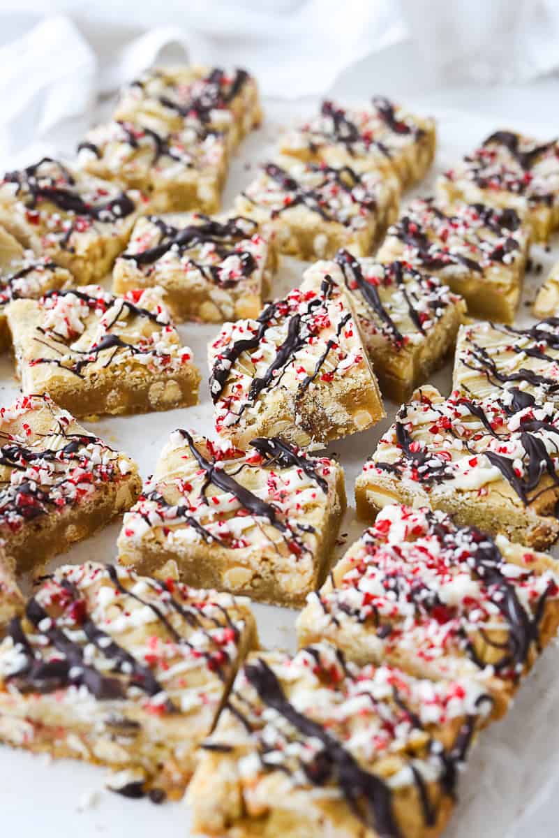 squares of white chocolate peppermint blondies