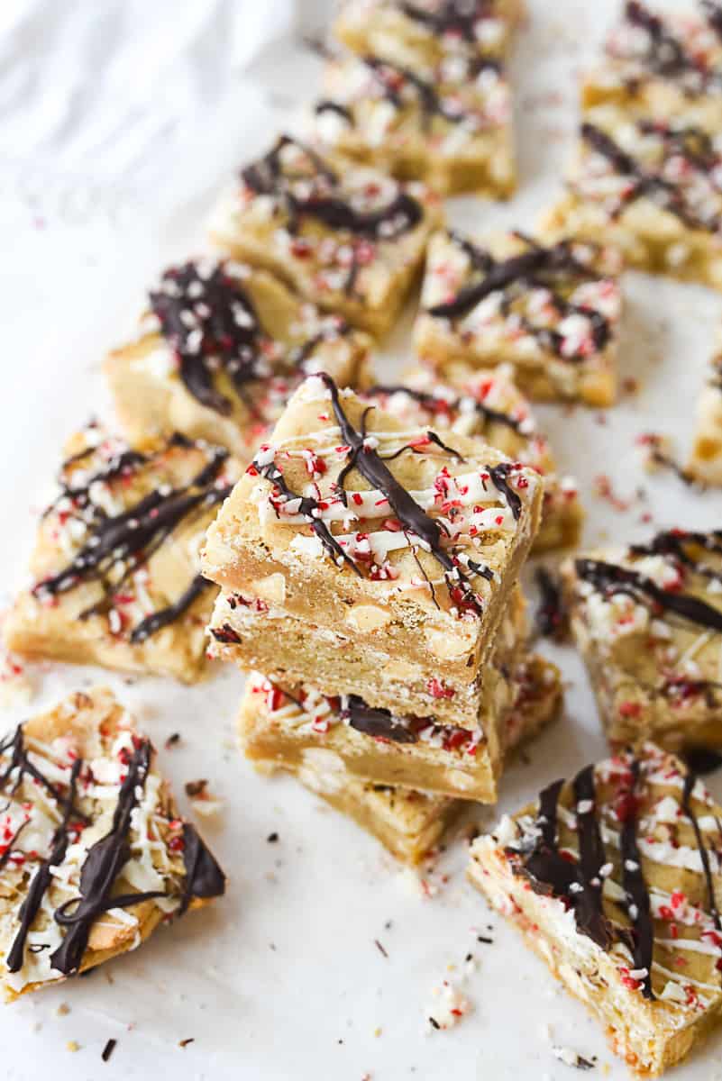 stack of peppermint blondies