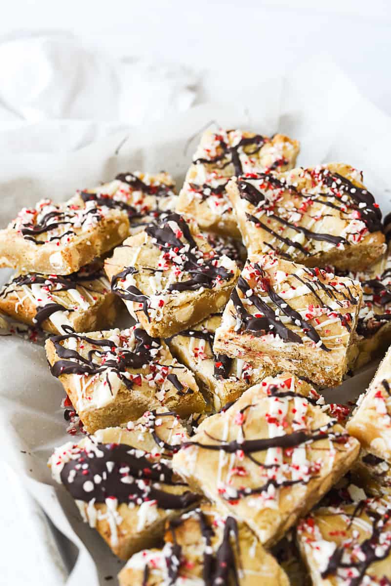 plate of peppermint blondies