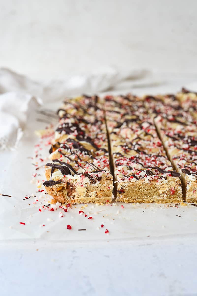 peppermint blondies cut into squares