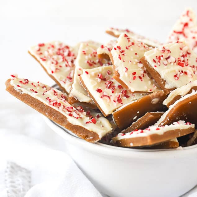 bowl of white chocolate toffee